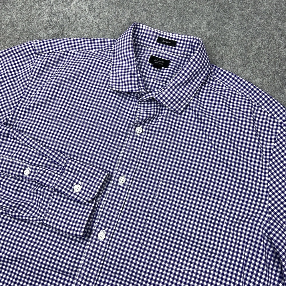 J Crew Shirt Mens Large Purple Ludlow‎ Gingham Check 120s 2 Ply Preppy Casual